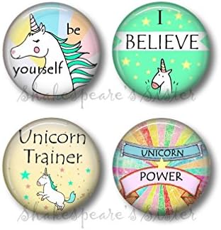 Cute Unicorn Mangets - Four Round 1.5 Inch Magnets - Unicorn Kitchen Decor