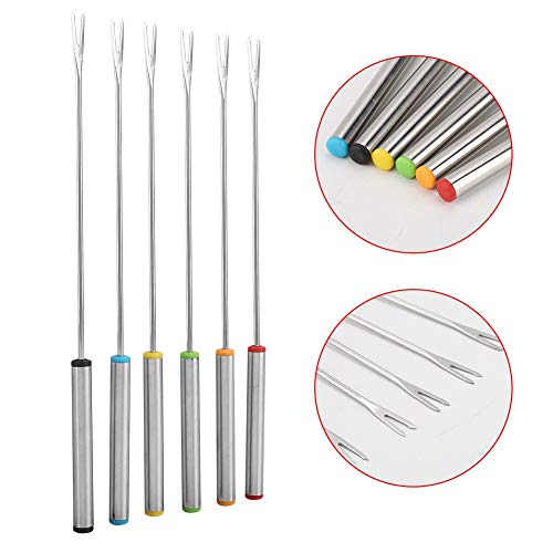 Nikou Fondue Forks - 6Pcs/Set Stainless Steel Fondue Forks with Heat Resistant Handle for Chocolate Cheese Dessert Fondue Pot Forks Kitchen Tool Tableware