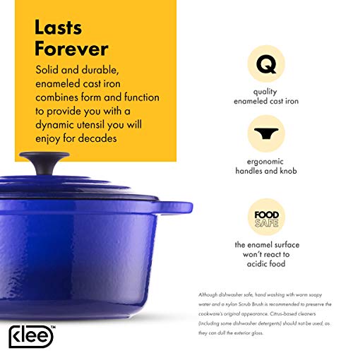 Klee Enameled Cast Iron Dutch Oven Casserole Dish with Self-Basting Cast Iron Lid, 4-Quart (Blue) - Thumbnail 2