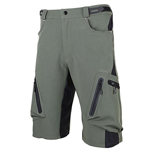 Cycorld Mens Mountain Bike Biking Shorts, Water Repellent MTB Shorts, Loose Fit Cycling Baggy Pants with Zip Pockets (Army Green, XX-Large)