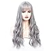 HUA MIAN LI Long Wavy Wig With Air Bangs Silky Full Heat Resistant Synthetic Wig for Women - Natural Looking Machine Made Grey Pink 26 inch Replacement Wig for Party Cosplay Body Wavy