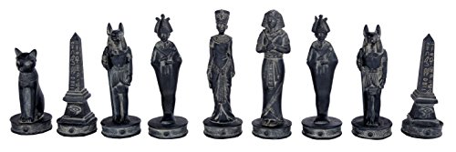 Ancient Egyptian God Kingdom Civil War Chess Set with Glass Board 17" x 17" -33PCS [Gold & Black] [Obelisk, Anubis, Bastet, King Tut, Nefertiti, Osiris]