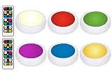 Brilliant Evolution Wireless Color Changing LED Puck Light 6 Pack With 2 Remote Controls | LED Under Cabinet Lighting | Closet Light | Battery Powered Lights | Under Counter Lighting | Stick On Lights