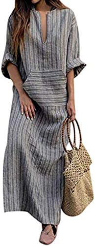 Women's Batwing Sleeve Baggy Striped Casual Loose Kaftan Plus Size Long Maxi Dress