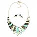 Fashion Green Enamel Bib Link Plaque Dangle Stick Necklace Stud Earrings Set