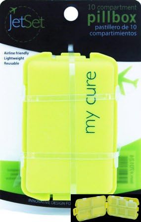 Jetset 10 Compartment "My Cure" Reusable Pill Box Case - Vacation or Day to Day Use Your Pills Will Stay Organized in This Neat Little Expressive Box.