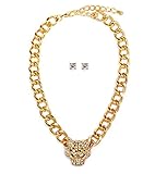 Heirloom Finds Large Pave Crystal Panther Head Chain Collar Necklace in Gold Tone