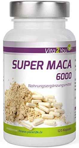 Vita2You Super Maca 6000 - 120 Caps - High dosage - 6000mg Maca root per capsule - WITHOUT magnesium stearate - 4 months - Premium Quality