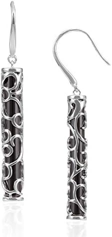 Black Ceramic Tiki Earrings and 925 Silver - CRY Y311 C- Blue Pearls - CRY Y311 C