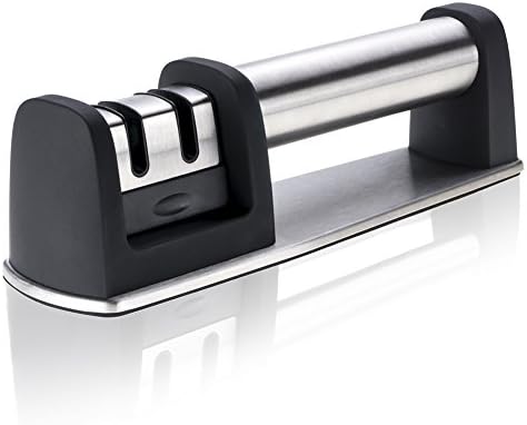 Knife Sharpener, TLOVII Knife Sharpener for Straight Serrated Knives and Fruit Knife, 2-Stage Tungsten Steel and Ceramic slot Sharpening System, Kitchen Tool Repair and Restore Knives