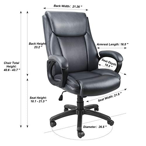 Mysuntown Executive Office Chair, Bonded PU Leather Swivel Chair for Big and Tall Users, Ergonomic High Back with Lumbar Support