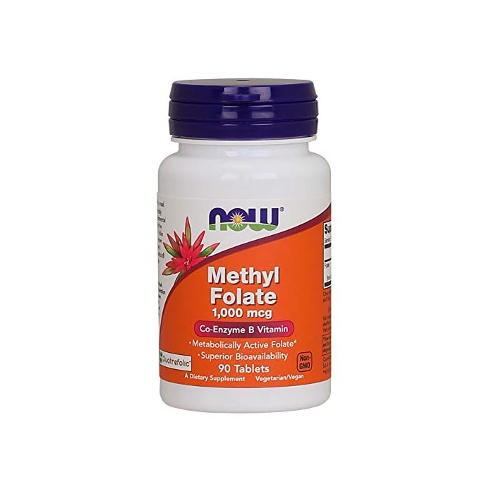 NOW Supplements, Methyl Folate 1,000 mcg, Metabolically Active Folate*, Co-Enzyme B Vitamin, 90 Tablets