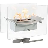 Sunnydaze Zen Tabletop Fireplace, Indoor Ventless Bio Ethanol Fire Pit, Long Lasting Burn Time, White
