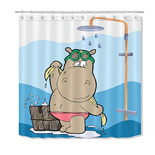 Lb Cute Hippo Shower Curtain Kids Cartoon Funny Hippopotamus