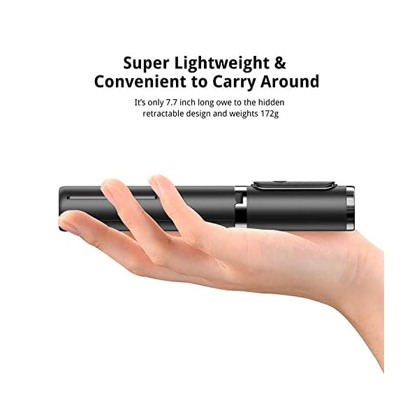 ATUMTEK Bluetooth Selfie-Stick Stativ, 3 in 1 Aluminium Selfie Stange, 360° Drehbar, mit Kabelloser Fernbedienung für iPhone 16/15/14/13/12 mini/11 Pro/XS Max/XR/X/8/7, Samsung, Smartphones Schwarz – Bild 6
