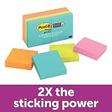 Post-it Super Sticky Notes, Bright Neons, Sticks and Resticks, 67% Plant-Based Adhesive by Weight, 1 7/8 in. x 1 7/8 in, 8 Pads/Pack, (622-8SSMIA)