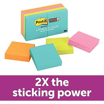 Post-it Super Sticky Notes, Bright Neons, Sticks and Resticks, 67% Plant-Based Adhesive by Weight, 1 7/8 in. x 1 7/8 in, 8 Pads/Pack, (622-8SSMIA)