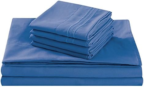 Queen Size Bed Sheet Set, Navy, 100% Soft Brushed Microfiber, 1800 Series Luxury Platinum Collection, Deep pocket, Hypoallergenic, Wrinkle Free, Breathable, 6 Piece Set, Fifth Avenue Home