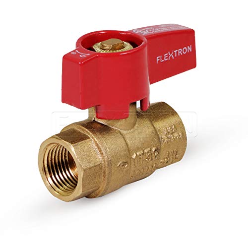 Flextron FTGV-12F12F Gas Ball Valve with 1/2 Inch FIP x 1/2 Inch FIP Fittings for Gas Connectors with Quarter-Turn Lever Handle, Brass Construction, Excellent Corrosion Resistance, CSA Approved