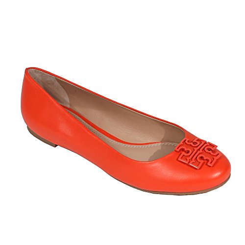Tory Burch Melinda Ballet Classic Flat Leather TB Logo Shoes (7.5, Poppy Red)