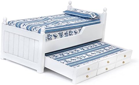 1:12 Drawer Bed White Wooden Two Layers for Dollhouse Mini Bedroom Model Furniture