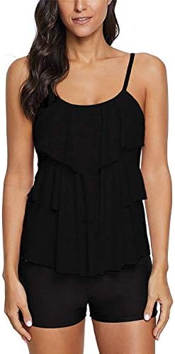 Urban Virgin Women 2 Piece Flounce Polka Dot Printed Tank Top with Boyshorts Bottoms Tankini Set Bathing Suits