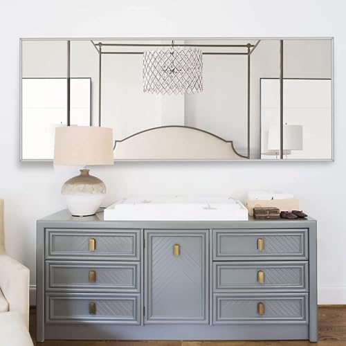 CAMLEO Full Length Mirror 16.6" x 60" rectangle Aluminum alloy Large Standing Dressing Mirror Hanging Leaning Against Wall Mounted Mirror with Stand for Bedroom Locker Room Living Room (silvery white)