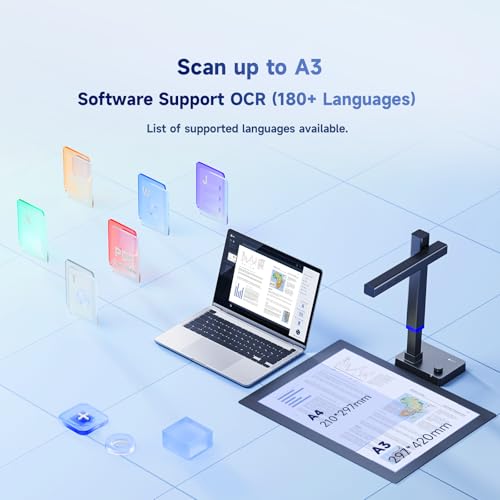 CZUR 13MP A3 Document Scanner for Portable Books, 340-245 dpi, SuperSpeed Scanning, OCR 180+ Language, for Office, School, Library, Compatible with Windows and macOS (Shine Ultra)