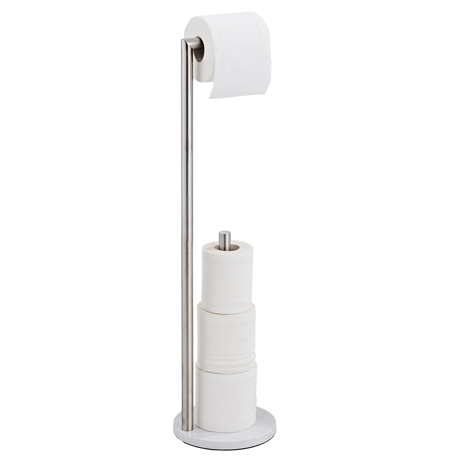 Photo 1 of Marble Toilet Paper Holder Stand - Brushed Nickel, Freestanding with Storage, Floor Stand, Silver Toilet Roll Holder, Standing Paper Towel Holder