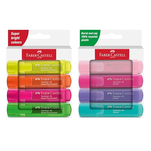 Faber-Castell 205211 - Set di evidenziatori 46, pastello e neon, 8 evidenziatori con punta a cuneo, larghezza linea 1-5 mm, ricaricabili