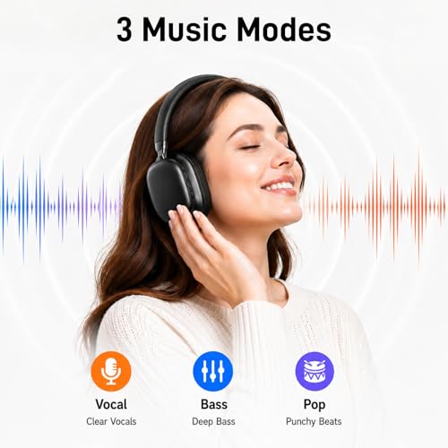 TIMU Bluetooth Headphones Over Ear, 75H Playtime Wireless Headphones with Microphone, Foldable Lightweight Headset with 3 EQ Modes, 3D Stereo Sound Low Latency for Travel Work Cellphone