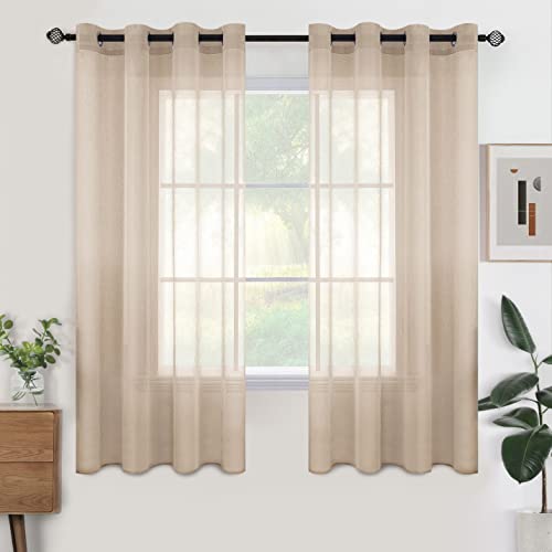 Woaboy Modern Living Room Curtains Short Curtains for Windows 2 Pieces 140 x 175 cm Curtains Bedroom Curtains Translucent Polyester with Rings Beige
