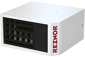 Reznor 75,000 BTU Unit Natural Gas Heater Indoor Use Garage and Shop Heater | Quiet Forced Air, Ceiling Mount, Low Static Pro