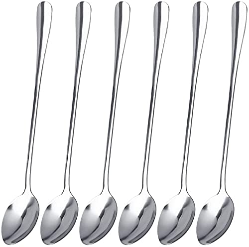 Maestro Craft 6 Pieces Stainless Steel Long Handled Latte Spoons Set, Silverware Tea Coffee Spoon, Cake Dessert Hot Chocolate Sundae Dining Spoons, Kitchen Cutlery Set, Tableware Dishwasher Safe 7.5in