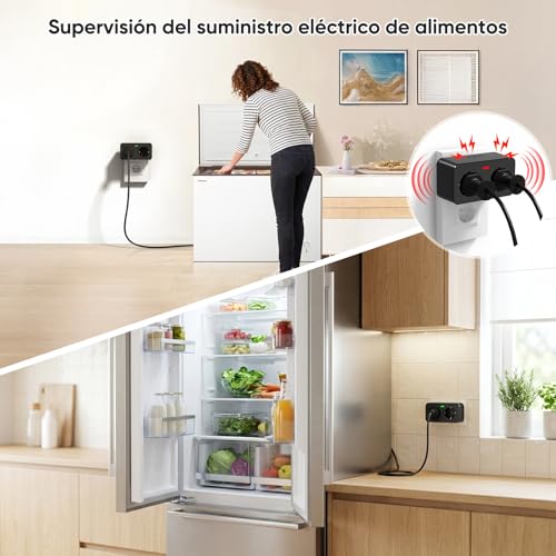 WiFi Light Cut Out Alarm with Tuya and Smart Life App, 110dB Power Failure Alarm with LED, 3 Volume Levels and 3 Melodies, Remote Silence, Smart Plug for Fridge, Freezer, Aquarium