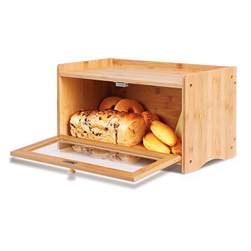 ErgoDesign Bamboo Bread Box with Raised Edge, Small Bread Boxes for