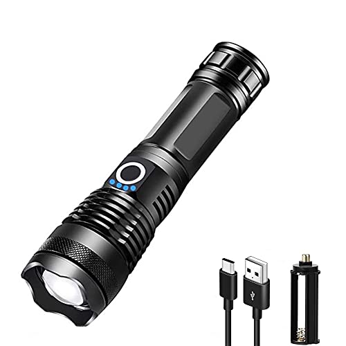YXQUA 10000 Lumen Rechargeable Tactical Flashlight, XHP50 LED for Hiking Hunting Camping