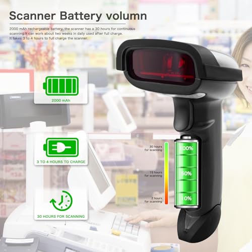NETUM Wireless Barcode Scanner 2.4GHz Handheld Cordless Bar-Code Reader USB Rechargeable Wireless/Wired for Laptop Computer POS System NT-1698W