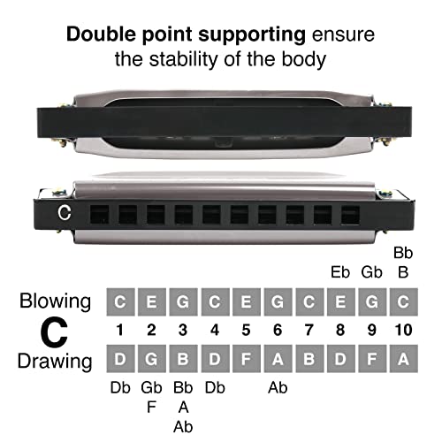 Harmonica for Kids and Adults, Beginners Blues Harmonica Mouth Organ in the Key of C, 10 Holes