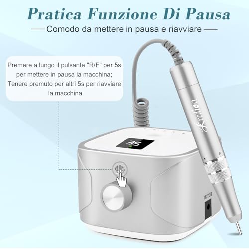 Kredioo Professional Nail Drill 35000RPM, Nail Cutter, Electric Nail File, Manicure and Pedicure, Electric Drill for Removing Gel/Nail Polish, Silver