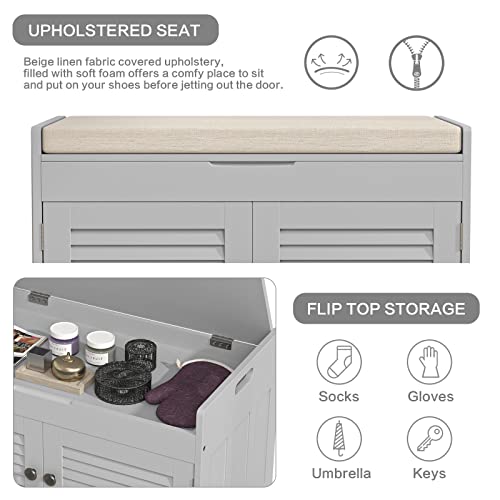 Knowlife Shoe Storage Bench with Lift Top Storage, Entryway Bench with Door Adjustable
