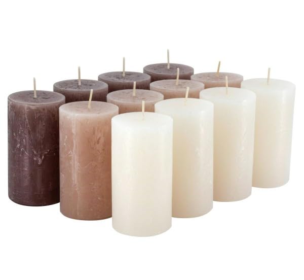 Rustic Pillar Candles - Pack of 12 - Wax Candles/Rustic Candles/Advent Candles Christmas (Nature Colour Mix, Standard: Height 11 cm/Diameter 6 cm)