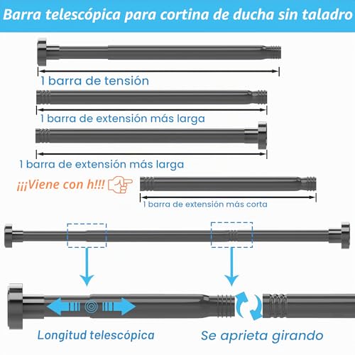 Extendable Shower Rod Curtain Rod Without Drill for Bathroom Bedroom Wardrobe White 85-160CM Φ25mm
