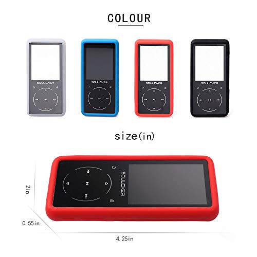 Esimen Premium Silicone Case for Soulcker MP3 Player Tempered Glass Screen Film Screen Protector Cover Travel Carry Pouch Sleeve (Red)