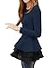 Allegra K Women Slim Fit Organza Panel Layered Hem Ribbed Peplum Blouse XL Blue
