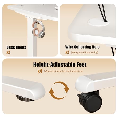 ERGOMAKER Electric Height Adjustable Standing Desk 80x60cm, Sit Stand Desk with Splicing Top for Home Office (White Frame + White Desktop) | Electric Adjustable Standing Desk, Sit to Stand Computer Office Desk with Splice Board, Memory Preset, Lifts 28.7''-46.5"