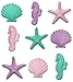 12pack Pink Purple Teal Edible Seahorses Starfish Shells Shimmer Sugar Cake with 12 SeaShell STickers