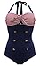 Gabrielle-Aug Retro Sailor Nautical One Piece Swimsuit Swimwear (M,Navy Blue)
