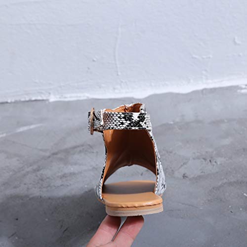 Tantisy ♣↭♣ Summer Fashion Sandals Fish Mouth Flat Heel Leather Buckle Ankle Strap Roman Casual Shoes Loafers for Womens Gray