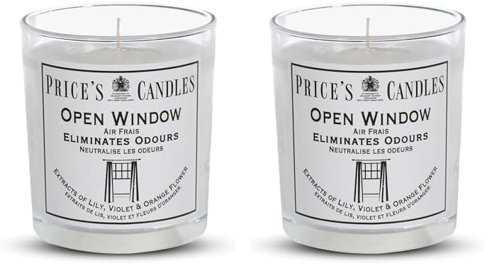 Price's - Open Window Jar Candle - Odour Eliminating Candle - Made with Lily, Violet and Orange Flower Extracts - Clean, Fresh, Quality Fragrance - Long Lasting Scent (Pack of 2)